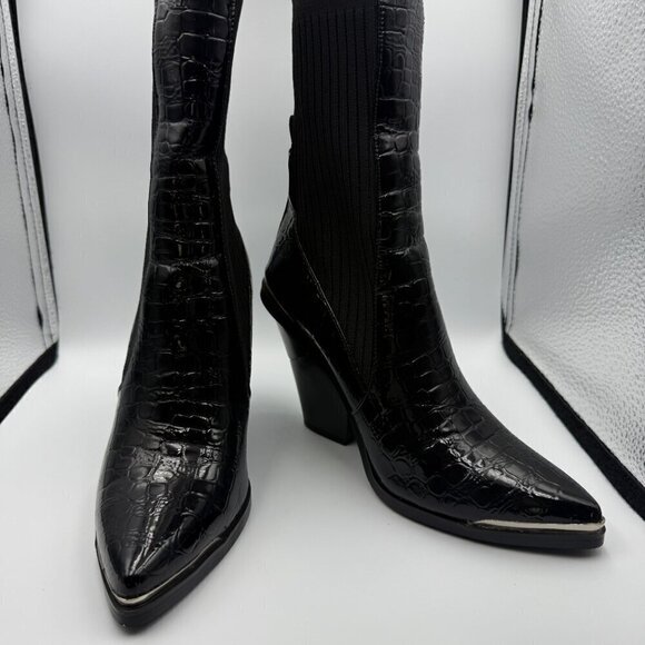Azalea Wang Shoes - Azalea Wang Black Crocodile Katrina Ankle Bootie Pointed Toe Western New size 6